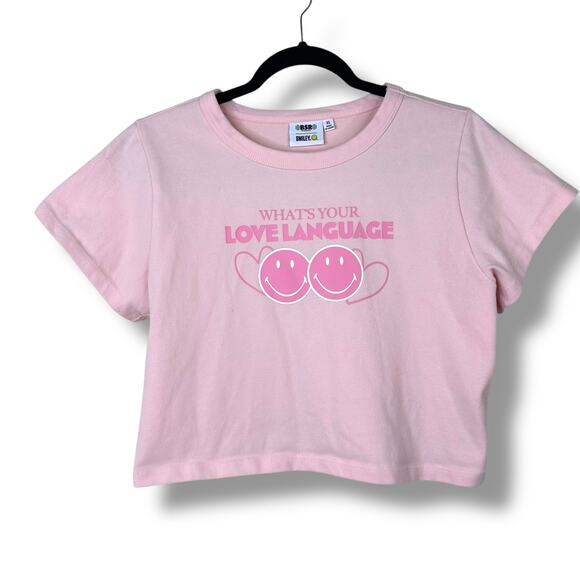 The Smiley Company H&M BSR By Samii Ryan Pink Smiley Graphic Short Sleeve Top - Picture 1 of 4